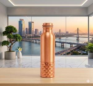 Premium Hammered Copper Water <b>Bottle</b> (1 Litre) | 1000ml Leak-Proof Ayurvedic Copper Vessel for Sports, Home & Office | Handmade - Product Image 4