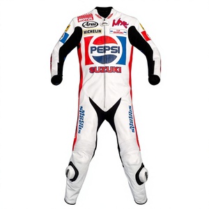 Traje de Carreras MotoCP de Rob McElnea, Traje de Motocicleta de Cuero Suzuki, Mono de Piel de Vaca/Canguro para Motociclista, Traje de Pista/Conducción para Motociclistas - Product Image 1