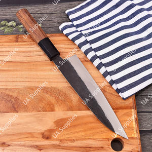 Couteau de chef japonais vintage professionnel en acier inoxydable forgé 12C27, ambidextre, 7 pouces, manche en bois naturel, OEM OBM - Product Image 4