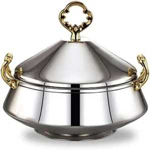 Elegante Cazuela con Patrón en Espiral Chapada en Oro, Olla Aislada de Acero Inoxidable para Mantener la Comida Caliente, Plato para Servir con Asas Laterales y Tapa - Product Image 5