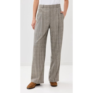 High Waist Wide Leg <b>Plaid</b> <b>Pants</b> Women's Wool Polyester Blend Pleated Front Loose Fit Full Length Autumn Style Anti-Wrinkle - Product Image 2