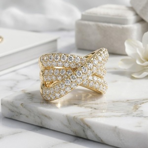 3.60CTW 18K Gold Plated Lab Grown Round Brilliant Cut Pave Set Wide Crossover Vintage Style for Certified <b>Statement</b> <b>Ring</b> - Product Image 3