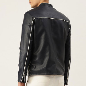 Chaqueta de Moto para Hombre de Cuero PU, Cuello Alto, Bloques de Color, Cierre de Cremallera, Corte Regular, para Otoño - Product Image 2