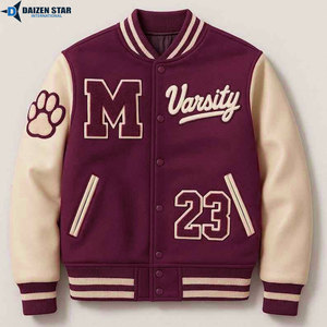 Daizen <b>Star</b> International Men's Varsity <b>Jacket</b> Maroon Cream Embroidered C Paw Logo Preppy Style Autumn Wear - Product Image 5