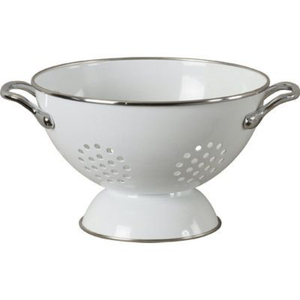 Modern White Enamel On Steel <b>Colander</b> With Chrome Handles Wide Base Kitchen <b>Strainer</b> For Draining Pasta Vegetables And Fruits - Product Image 1