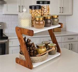 Organizador de cocina de madera en forma de Z, estante para especias, estante de encimera, organizador de cocina de dos niveles - Product Image 5