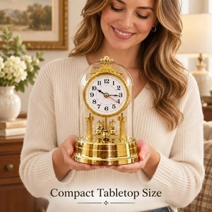 Reloj de Escritorio Tradicional de Latón con Cúpula de Cristal, Movimiento Mecánico Silencioso sin Tictac, Acabado Dorado, Diseño Circular - Product Image 4