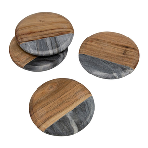 Premium <b>White</b> Marble Solid Wood Eco-Friendly 10mm Thick Square Modern Geometric <b>Coaster</b> Set for Dining Table Bar Hotel - Product Image 4