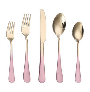 Ensemble de couverts en acier inoxydable avec élégantes poignées roses, une solution de repas haut de gamme conçue pour sublimer les tables modernes. - Product Image 1