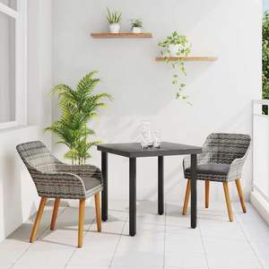 Juego de comedor de jardín de 3 piezas de ratán sintético gris con cojines - Product Image 1