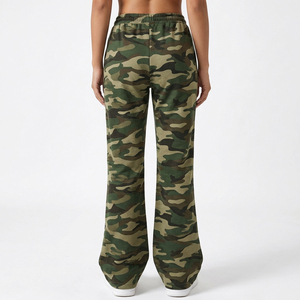 Trending New Camouflage Flare Sweatpants Mid Waist Drawstring <b>Loose</b> Fit Terry Knit Casual <b>Trousers</b> - Product Image 3