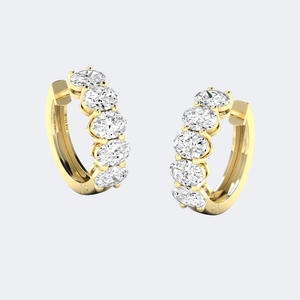 Pendientes de aro tipo huggie con diamantes cultivados en laboratorio de corte ovalado de 2.00 CTW, oro de 14K, VVS VS DEF, engaste de púas compartidas, joyería de lujo brillante con bisagras - Product Image 1