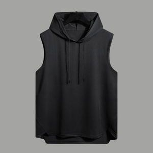 Men's Hooded Sleeveless Tank Top Solid White French Terry Knitted Casual Sweatshirt Autumn Drawstring Fit BD - Product Image 6