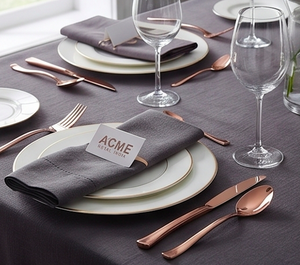 Juego de cubiertos modernos en oro rosa, acero inoxidable con acabado de alto brillo, oro rosa PVD, apto para lavavajillas, para bodas, cenas y restaurantes. - Product Image 4