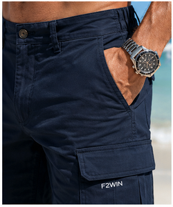 Shorts cargo homme F2WIN bleu marine, taille mi-haute, en satin respirant, séchage rapide, taille élastique, style décontracté avec poches - Product Image 6