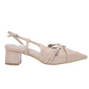 Ann'S Patent Leather Pointed Toe <b>Slingback</b> Pumps With X-Strap Buckle Med Heel Solid Nature All Seasons - Product Image 2