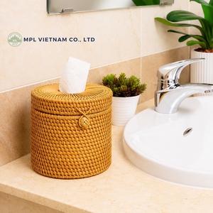 Conteneur alimentaire rond en rotin naturel tressé à la main, 14 cm, décoratif avec couvercle intégré, portable et durable, pour la maison et l'hôtel - Product Image 2