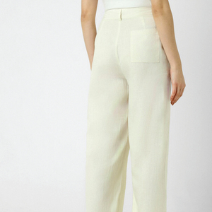 Pantalon large vert clair pour femme, taille haute, fermeture boutonnée, coupe ample, longueur cheville, couleur unie, en lin, style été minimaliste - Product Image 2