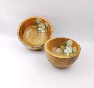 Elegante tazón de servir de madera de acacia con diseño impreso, vajilla para decoración del hogar, tazón para servir sopa, ensalada y comida. - Product Image 2