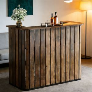 Table de bar de style farmhouse avec étagère à double niveau et design en forme de U - Product Image 3