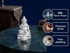 พระพุทธรูปคูเบอร์ชุบเงิน 999 จาก Jaipur Metals |   รูปปั้นเทพเจ้าฮินดูแบบดั้งเดิมทำจากทองเหลืองแท้ 100% |   ของตกแต่งบ้าน |   5.5x3.5x9ซม. |   150 กรัม |   พูจ่า - Product Image 2