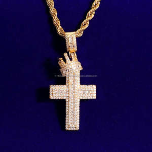 Collier pendentif croix couronne de luxe en argent 925 glacé VVS Lab Grown Diamond Christian Hip Hop bijoux - Product Image 1