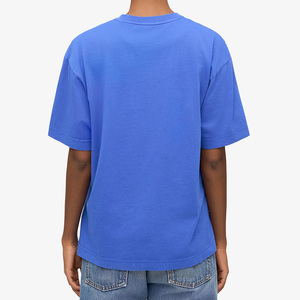 เสื้อยืดคอกลมแขนสั้นสีน้ำเงินสำหรับผู้หญิง สีพื้น พิมพ์โลโก้แบบมินิมอล ทรงปกติ ผ้าฝ้าย 100% ไม่ถักทอ ใส่สบายๆ ในฤดูร้อน - Product Image 4