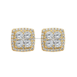 Boucles d'oreilles clous intemporelles en diamants de laboratoire en grappe carrée, plaqué or, argent sterling 925, bijoux fins élégants - Product Image 1