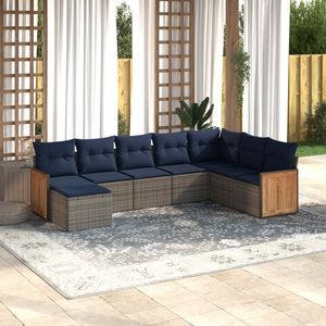 Set di divani da giardino in polyrattan grigio da 8 pezzi con cuscini, set di mobili da giardino - Product Image 1