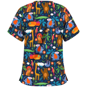 Conjunto de Uniformes Médicos con Estampado de Animales de la Selva, Uniformes de Enfermería con Estampado Floral, Uniformes Elásticos - Product Image 3