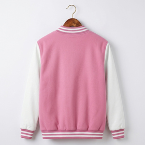 Chaqueta Varsity Rosa y Blanca Unisex, Chaqueta de Béisbol con Botones a Presión, Puños Acanalados con Logotipo - Product Image 4