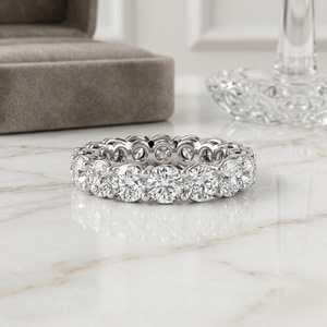 1.95CTW 14K <b>Gold</b> Plated Round Brilliant Cut Lab Grown Diamonds Prong <b>Set</b> E Color Eternity <b>Ring</b> IGI Certified - Product Image 1