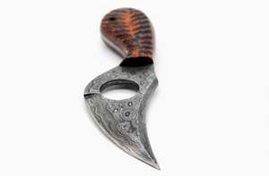 Handcrafted Damascus Steel Finger Hole Utility Craft <b>Tool</b> <b>Carved</b> Composite <b>Wood</b> Handle - Product Image 6