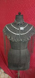 Cape d'épaule perlée dorée pour femme, col montant, franges, broderie, accessoire de mode pour robe de soirée et de mariée - Product Image 2