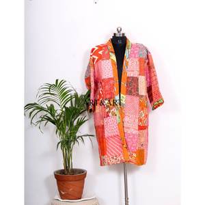 Robe kimono vintage en coton patchwork Kantha, faite à la main, imprimée au bloc, respirante, écologique, pour demoiselle d'honneur, automne/hiver - Product Image 3