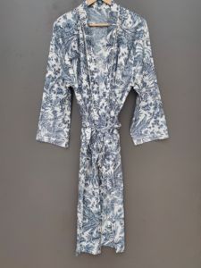 เสื้อคลุมสปาผ้าฝ้ายพิมพ์ลายใบไม้สไตล์วินเทจและชุดคลุมชายหาด - Product Image 1