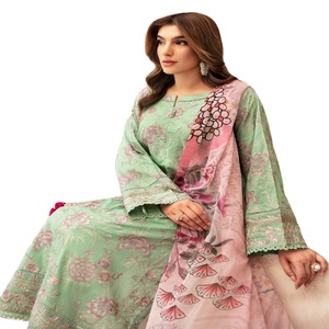 Robes Panjabi pakistanaises brodées sur la pelouse pour femmes Costumes trois pièces Designers pakistanais par Ramsha Vol ANDAAZ - Product Image 1