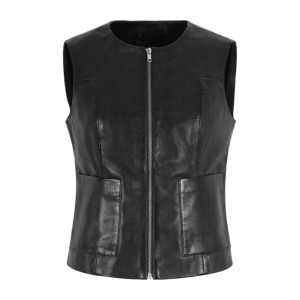 Chaleco de Cuero Genuino Napa para Mujer, Sin Mangas, con Cierre, Top de Cuero a la Moda, Proveedor Mayorista OEM ODM de Marca Privada - Product Image 1
