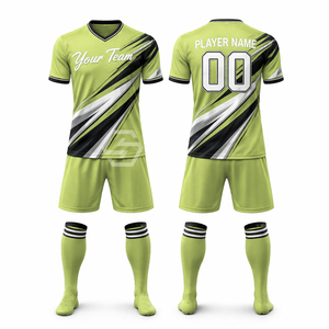 Ensemble de maillots de football personnalisés sublimés 100 % polyester, col en V, manches courtes, respirant, en maille, séchage rapide, uniforme complet - Product Image 4
