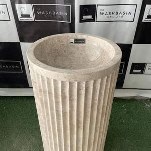 Lavabo de Pedestal de Mármol Blanco Facetado, Lavabo de Piedra para Mostrador, Diseño Vertical Moderno, Uso en Hoteles y Almacenes, Ecológico, Capacidad de 12L - Product Image 1