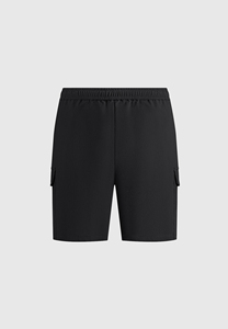 Shorts cargo noirs pour hommes, taille élastique, séchage rapide, poches, longueur bermuda, style décontracté, couleur unie, polyester tissé - Product Image 5