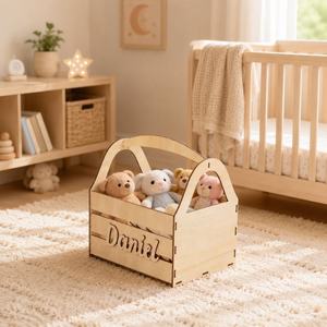 Natural Wooden Eco-Friendly Modern Organizer <b>Basket</b> Handles Decorative <b>Storage</b> Container for Fruits Vegetables <b>Toys</b> Accessories - Product Image 2
