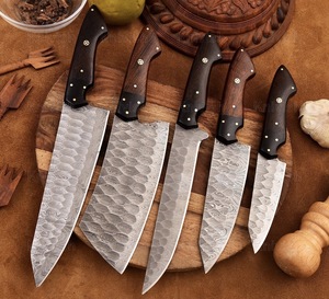 Ensemble de couteaux de cuisine en acier Damas de haute qualité et durables, 5 pièces, manche en bois, lames droites, couteaux de chef, lame polie, ambidextres - Product Image 2