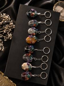 Porte-clés ovale en pierre naturelle Arbre de Vie 7 Chakras de la meilleure qualité, fait main, pierre de guérison en cristal, pendentif - Product Image 5
