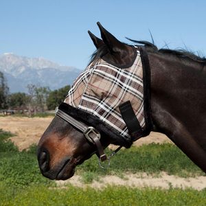 Masque anti-mouches pour chevaux en maille extensible et douce avec protection des oreilles, respirant, en polyester, couvre-yeux élastiques - Product Image 4