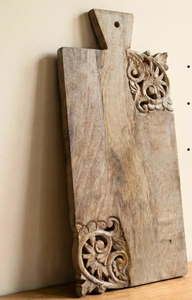 Premium Mango Wood Carved Chopping Board Dual <b>Corner</b> Ornate Detailing Smooth Durable Surface Food Safe Kitchen Serving Platter - Product Image 2