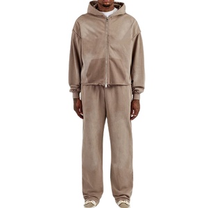 Conjunto Deportivo de Invierno para Hombre, 100% Algodón, Felpa, Lavado Ácido, con Logotipo Personalizado, Pantalones Deportivos Anchos y Sudadera con Capucha para Invierno - Product Image 1