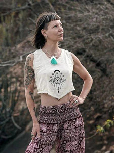 Handcrafted Bohemian Evil Eye Crop <b>Top</b> for Women Cotton Tank <b>Top</b> <b>Festivals</b> Rave Party Wear Blouse Casual Sleeveless Summer Vest - Product Image 6