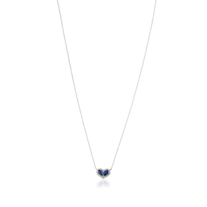 Collar con Colgante en Forma de Corazón con Zafiro Azul y Diamantes, Diseño Minimalista y Delicado, Oro Blanco K14, Joyería Personalizada de Fábrica, Gran Venta - Product Image 1
