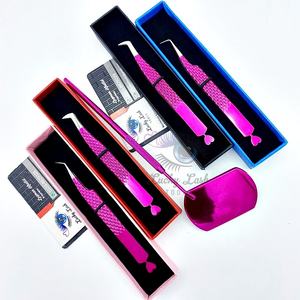 LUCKY LASH TOOLS Pince à épiler pour cils en acier inoxydable de haute qualité, antistatique, avec poignée transparente rose vif, longueur 10 mm - Product Image 2